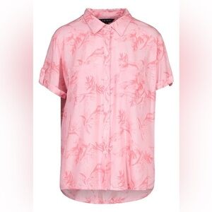 Tribal Short-Sleeved Woven Shirt Punch Pink Tropical Palm Trees Size Large NWT
